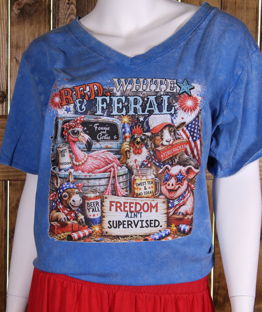 Red, White & Feral Zenana V-Neck