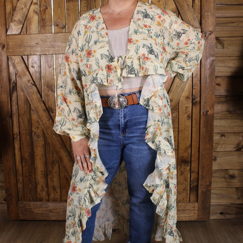 Desert Rodeo Floral Kimono | Western Ruffle Duster Cardigan