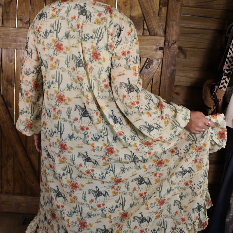 Desert Rodeo Floral Kimono | Western Ruffle Duster Cardigan