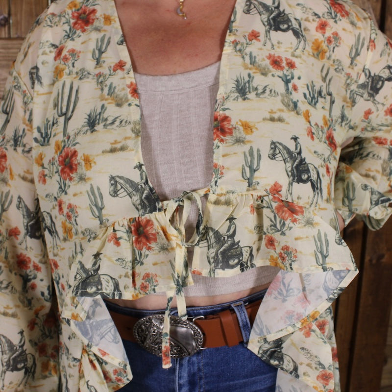 Desert Rodeo Floral Kimono | Western Ruffle Duster Cardigan