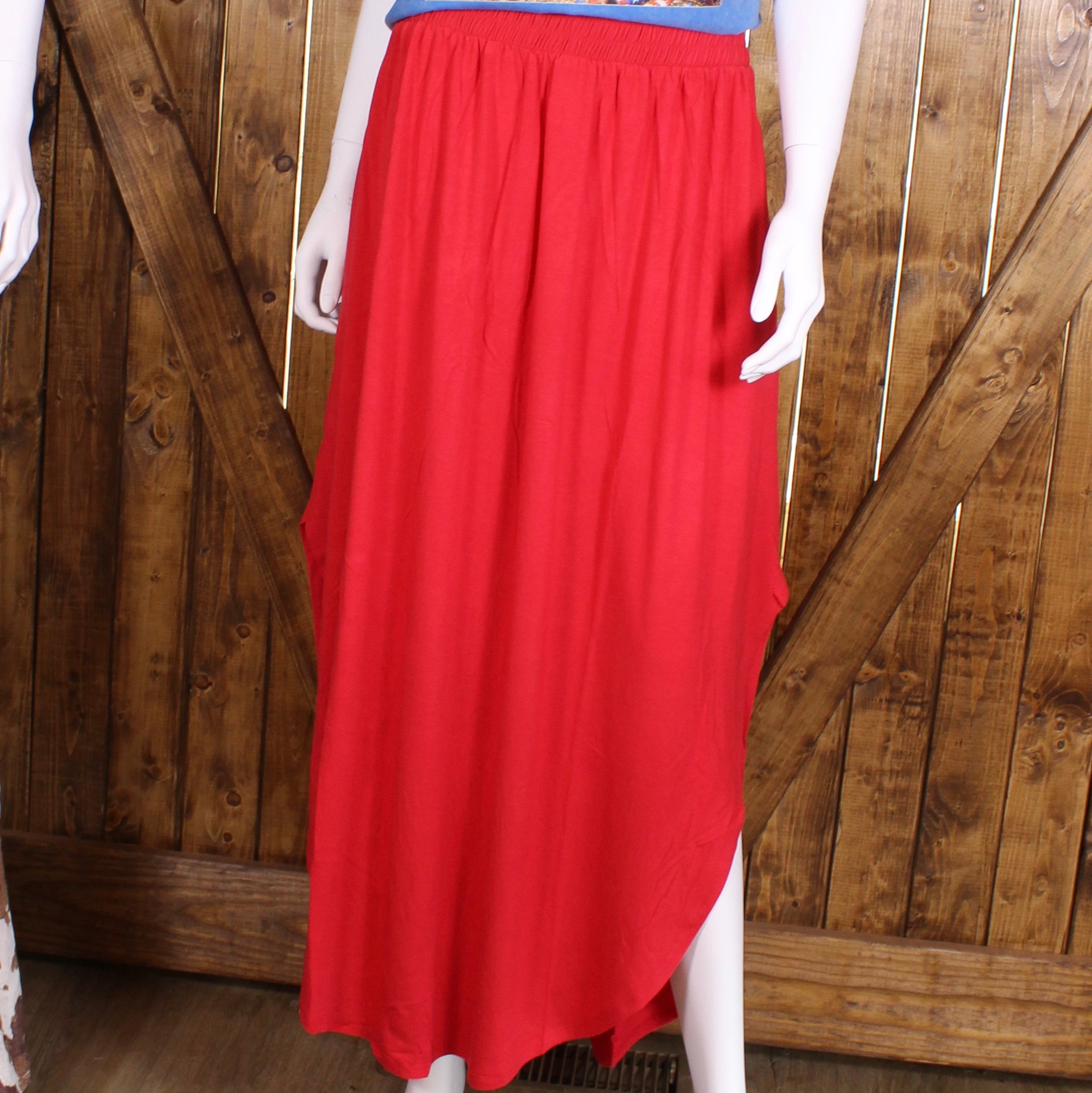 mocked Waist Side Slit Maxi Skirt with Pockets