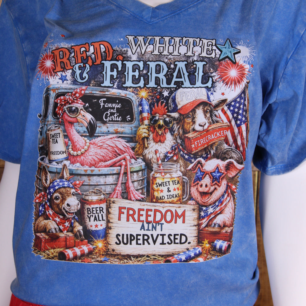 Red, White & Feral Zenana V-Neck