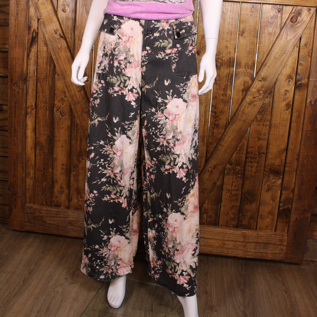 Printed Denim Wide Leg Pants Davi & Dani