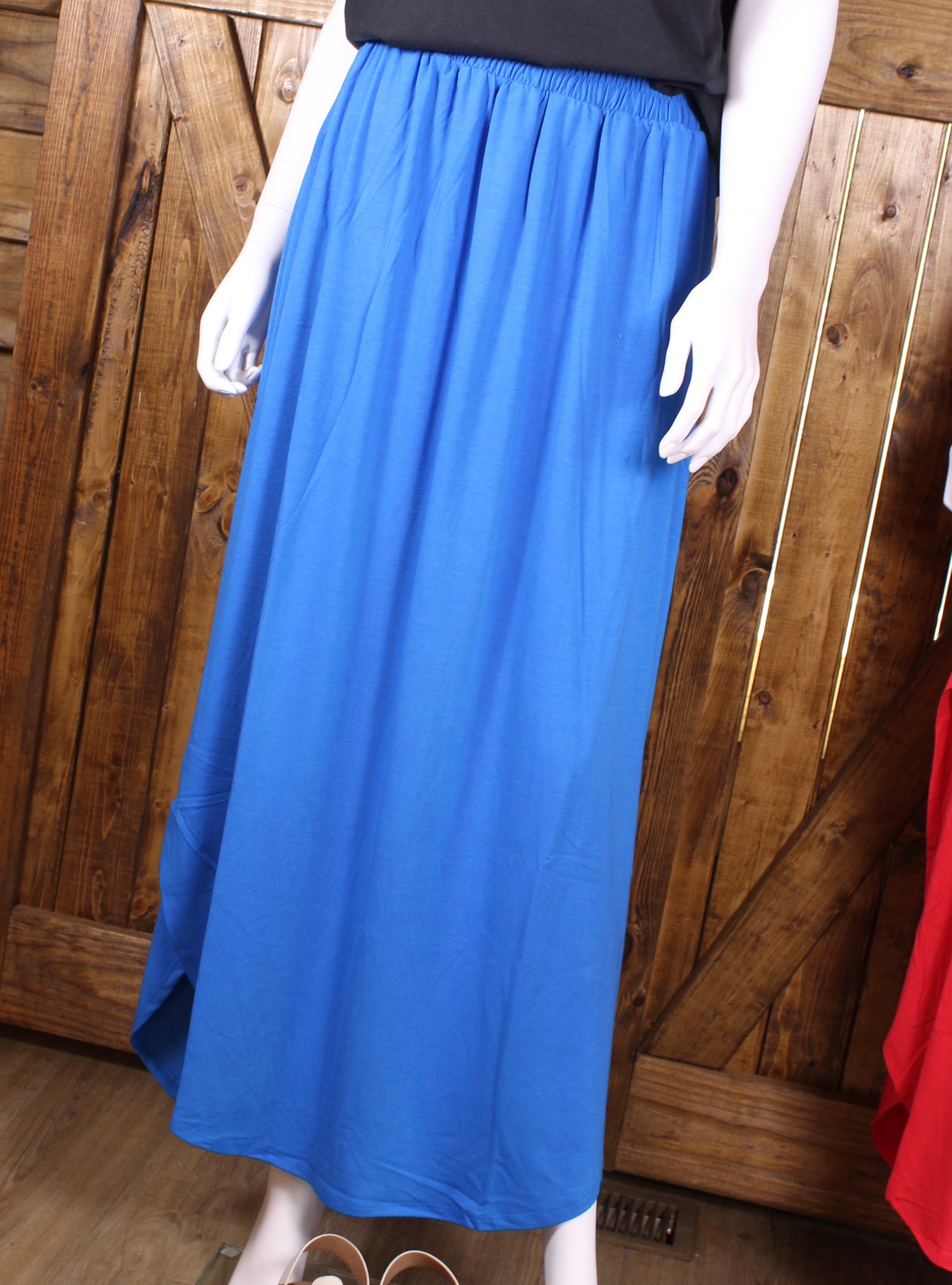 Elastic Waist Side Slit Maxi Skirt with Pockets