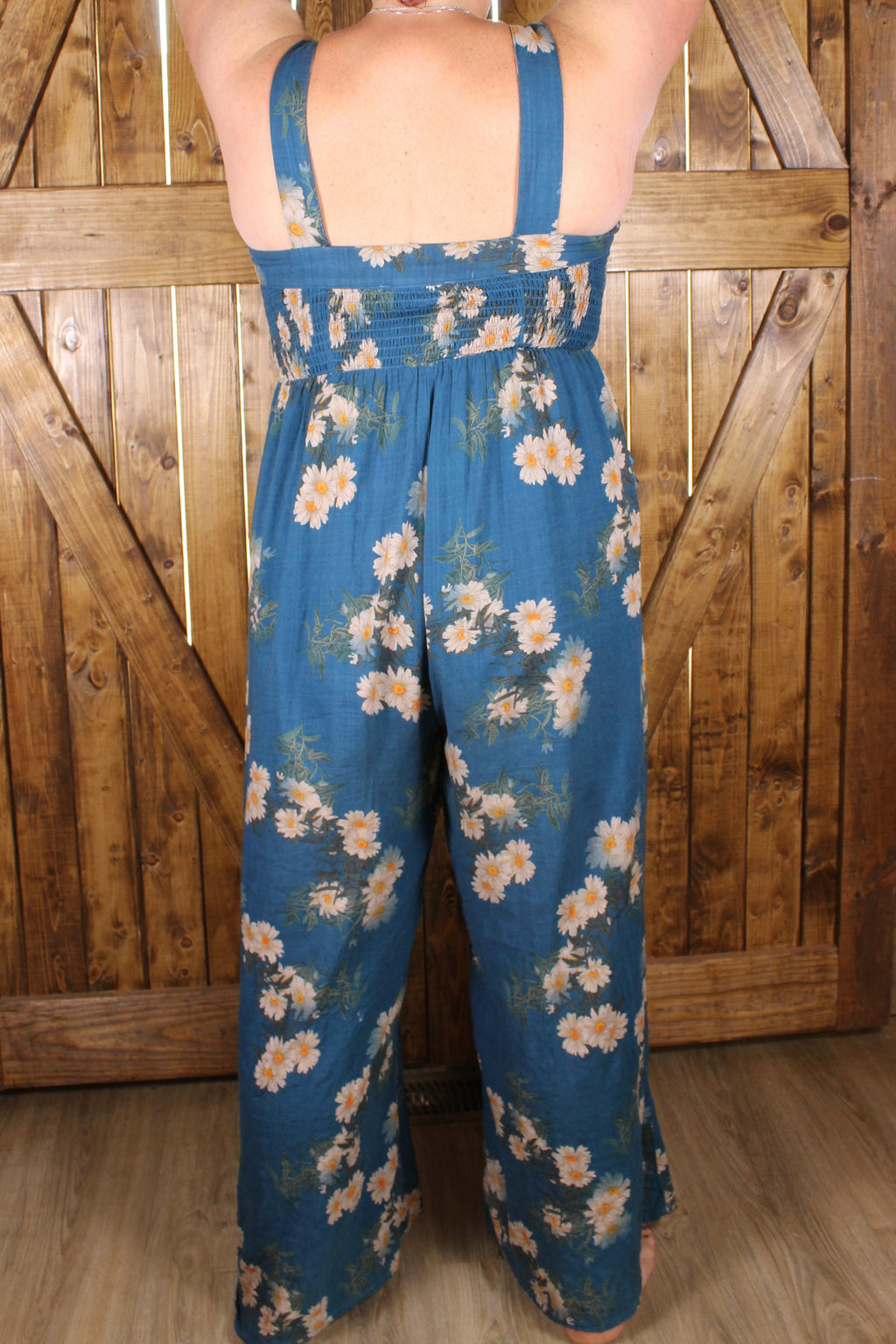 Teal Floral Smocked Jumpsuit
