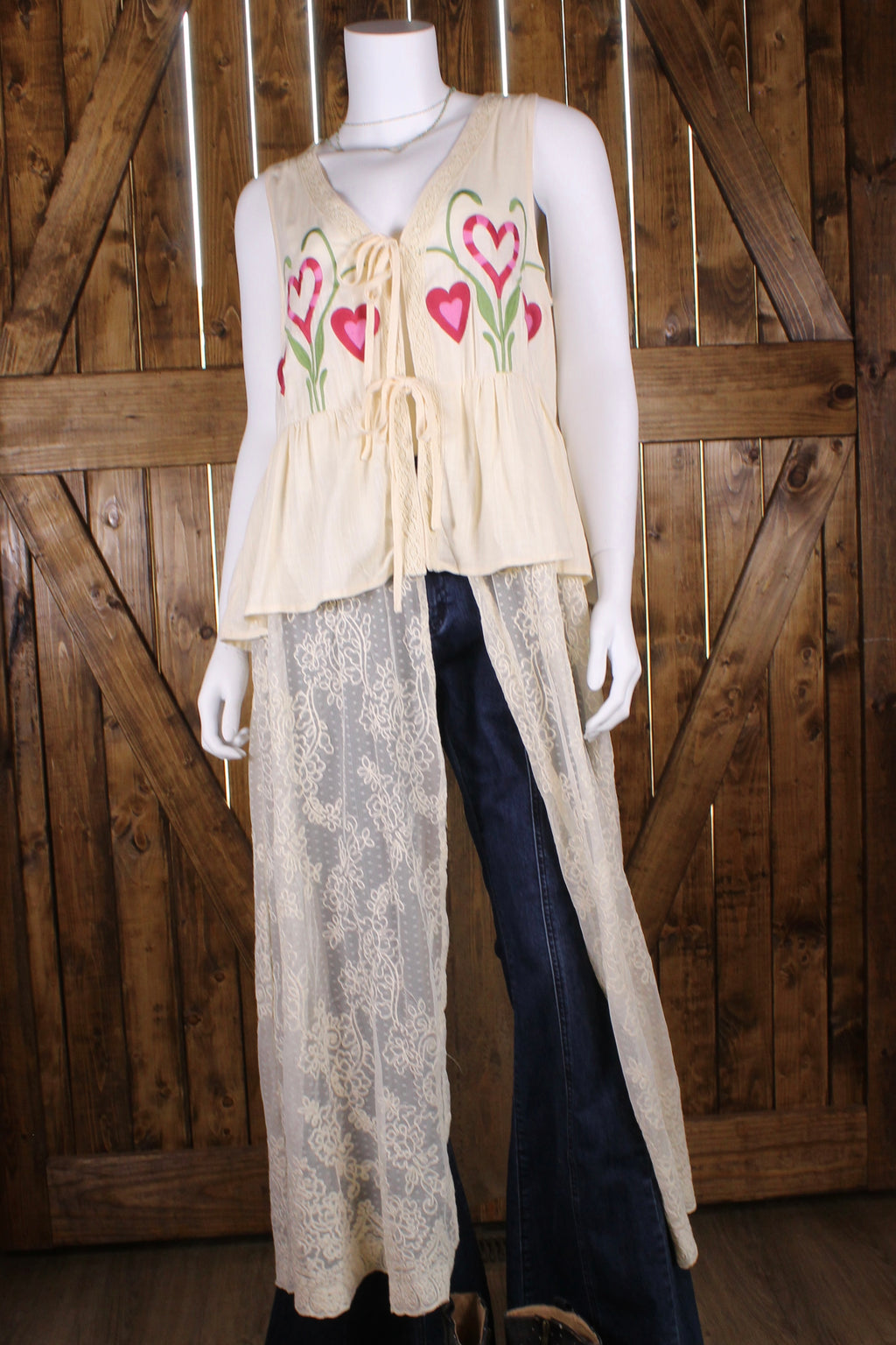 Heart Floral Lace Tie-Front Vest