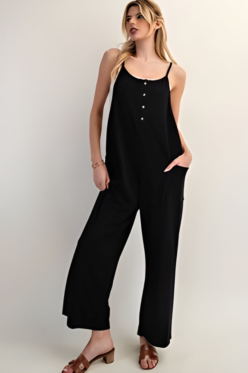 Button Down Sleeveless Jumpsuit
