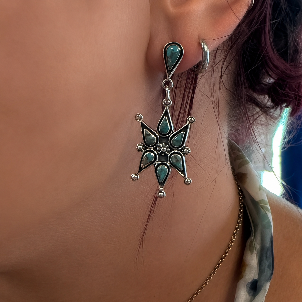 Sterling Silver Turquoise Starburst Earrings