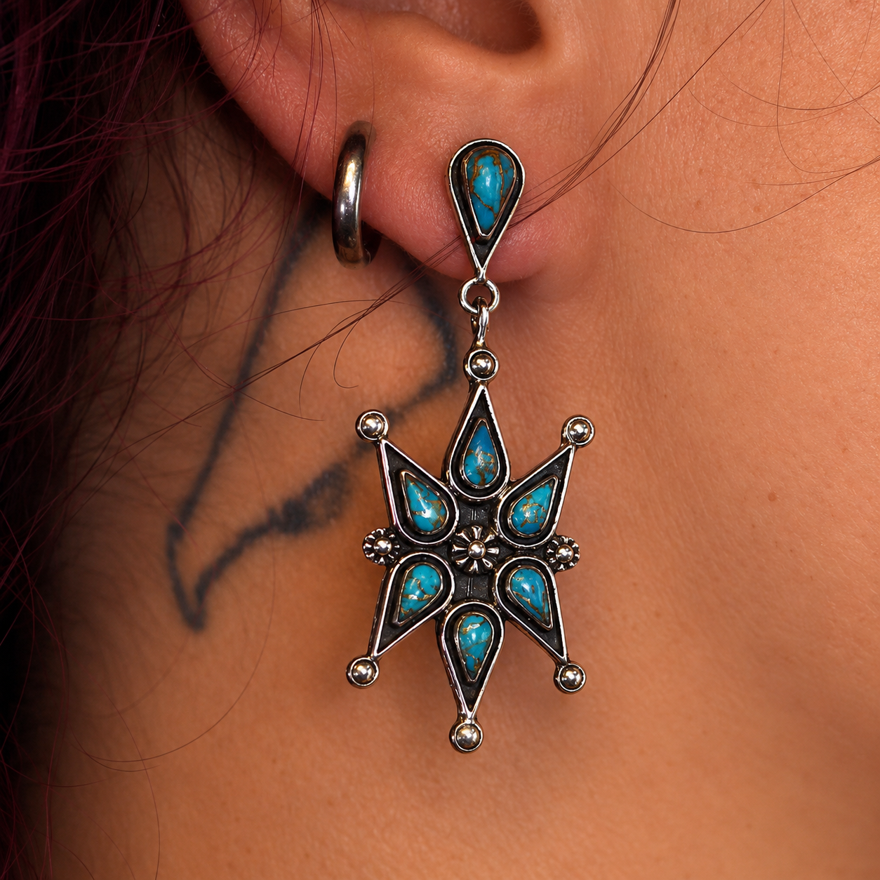 Sterling Silver Turquoise Starburst Earrings