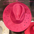 Berry suede-look star cutout hat with stitched brim and dark star print