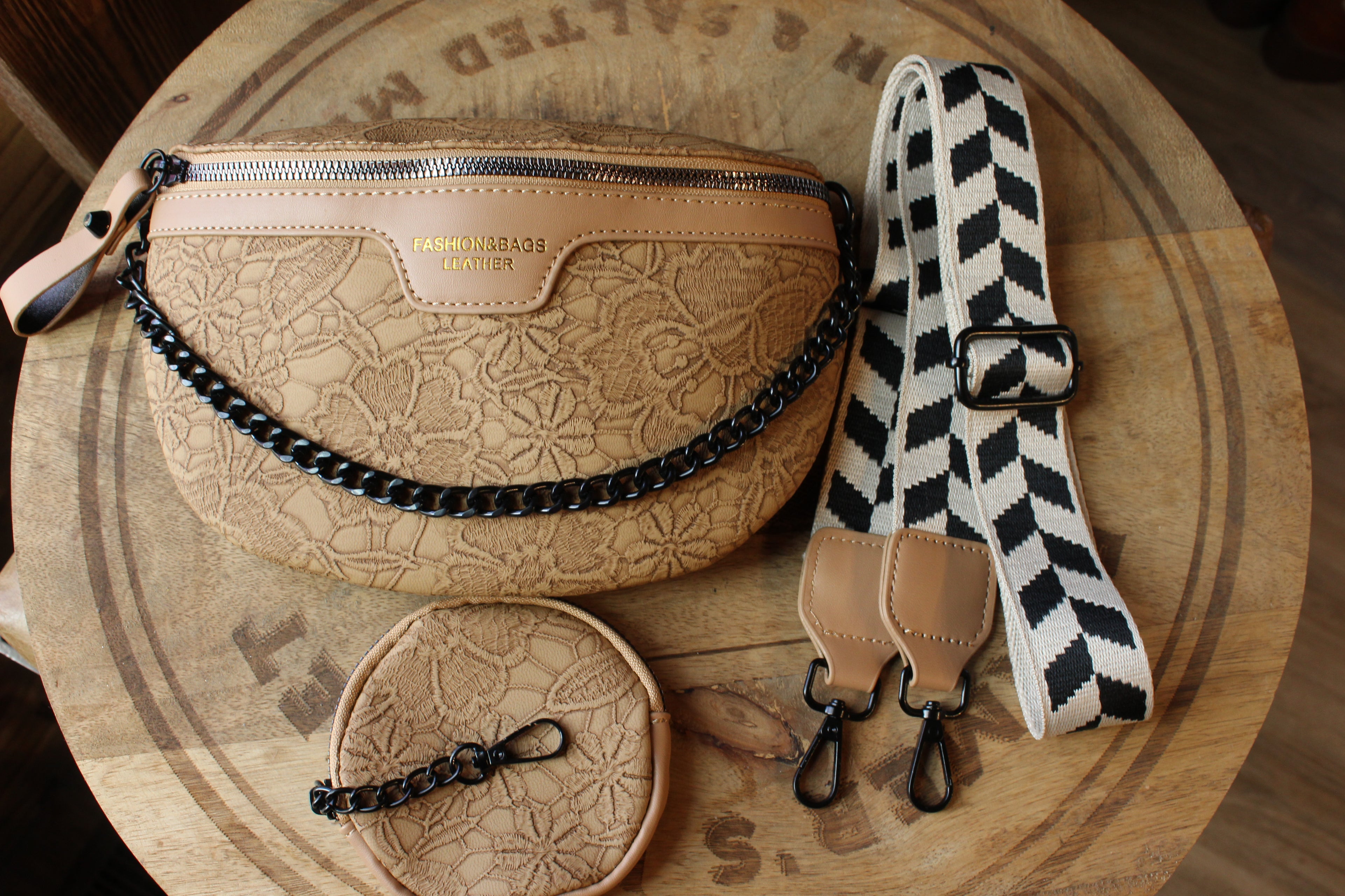 Brown Floral Patchwork Shoulder Bag