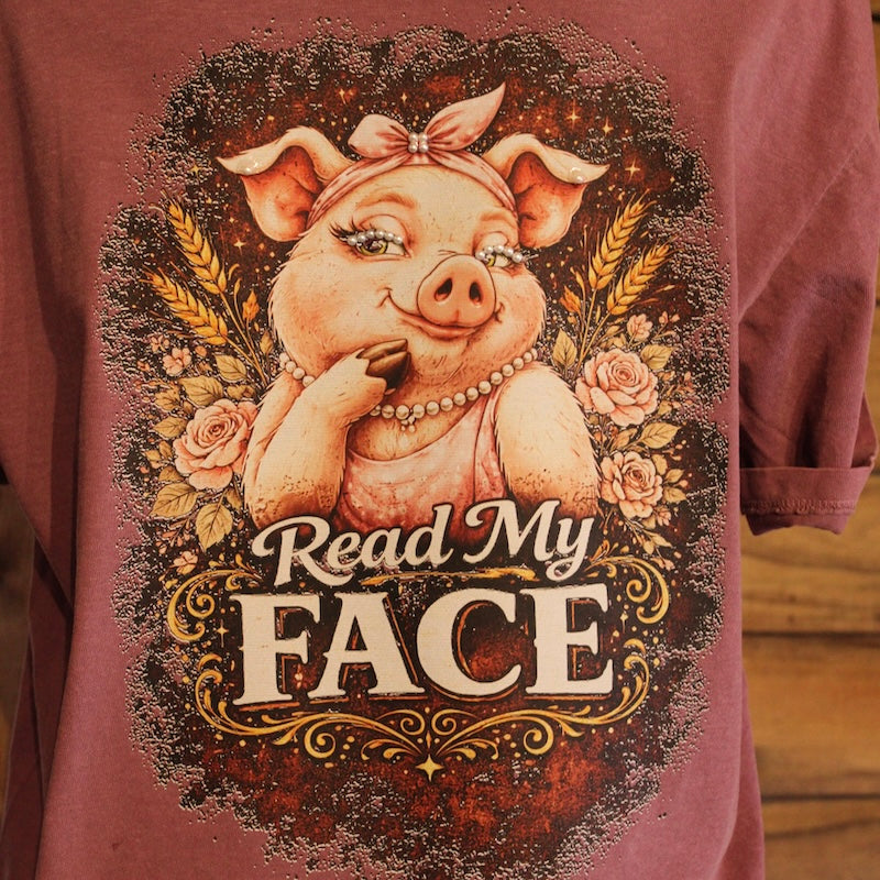 “Read My Face” – Pig Tee (Plum | Comfort Colors)
