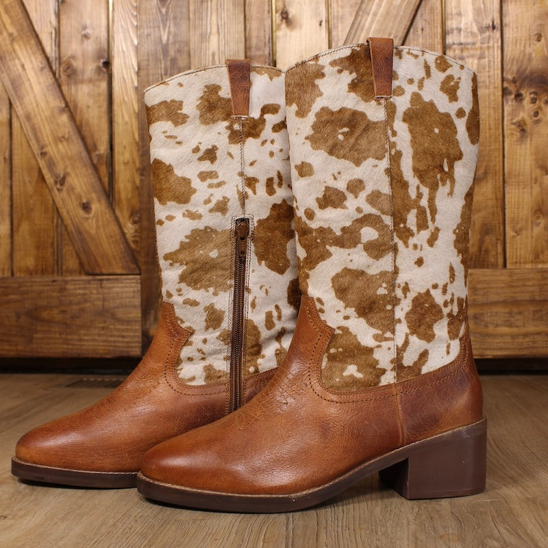 Hairon Leather Western Booties