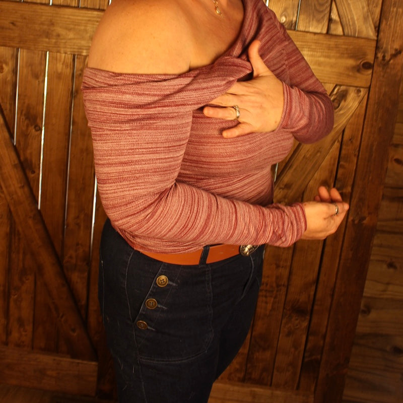 Wine Off-Shoulder Long Sleeve Top