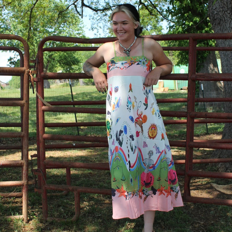 Linen Spaghetti Strap Boho Midi Dress (Printed)