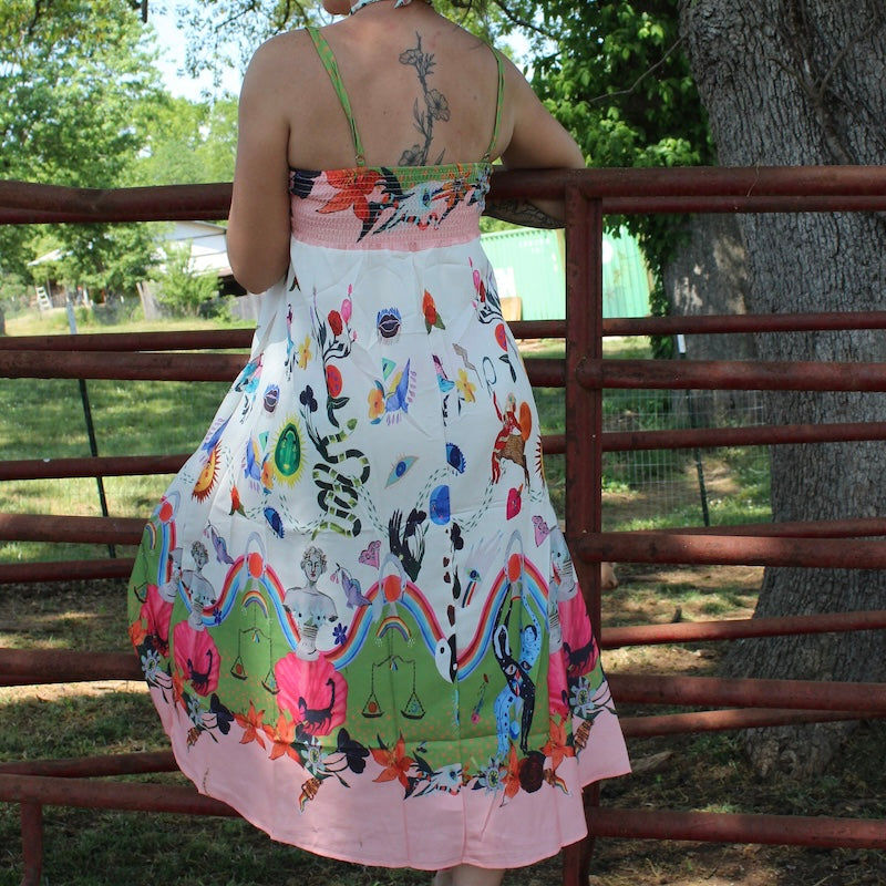 Linen Spaghetti Strap Boho Midi Dress (Printed)