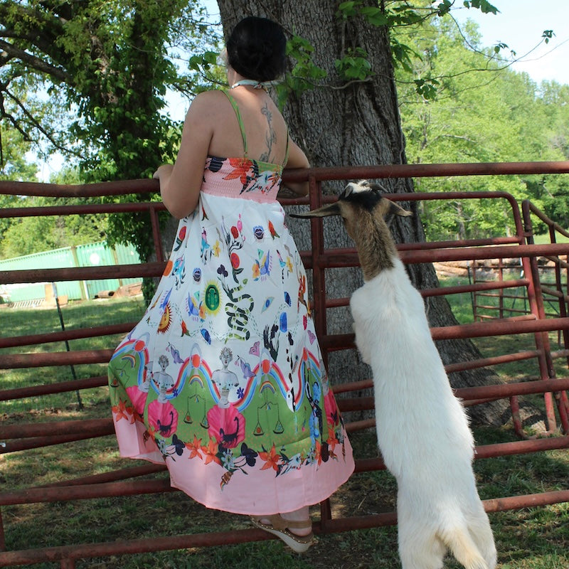 Linen Spaghetti Strap Boho Midi Dress (Printed)