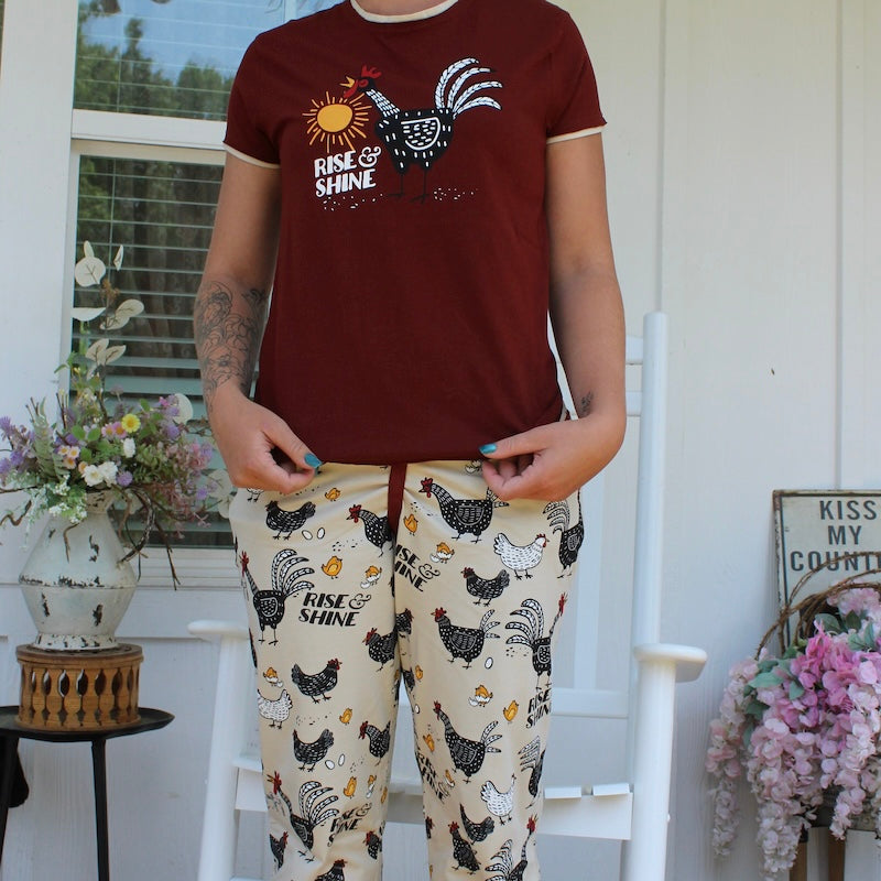 Chicken-Themed Cotton PJ Set – Cozy Farmhouse Comfort