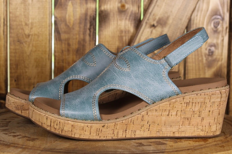 Corkys Darlin Turquoise Wedge Sandals – Western Comfort Platform, Velcro Ankle Strap