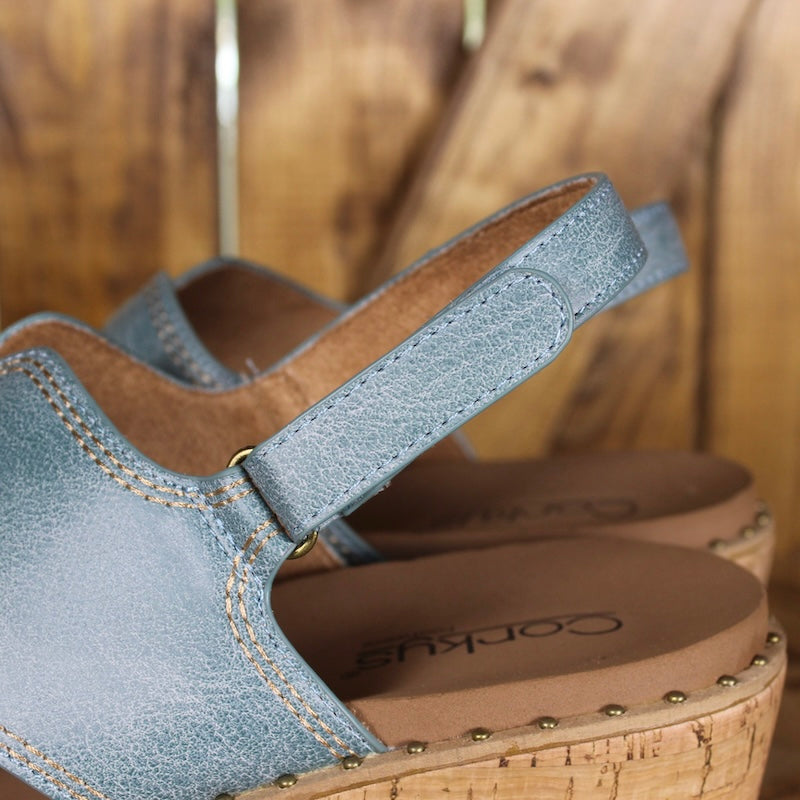 Corkys Darlin Turquoise Wedge Sandals – Western Comfort Platform, Velcro Ankle Strap