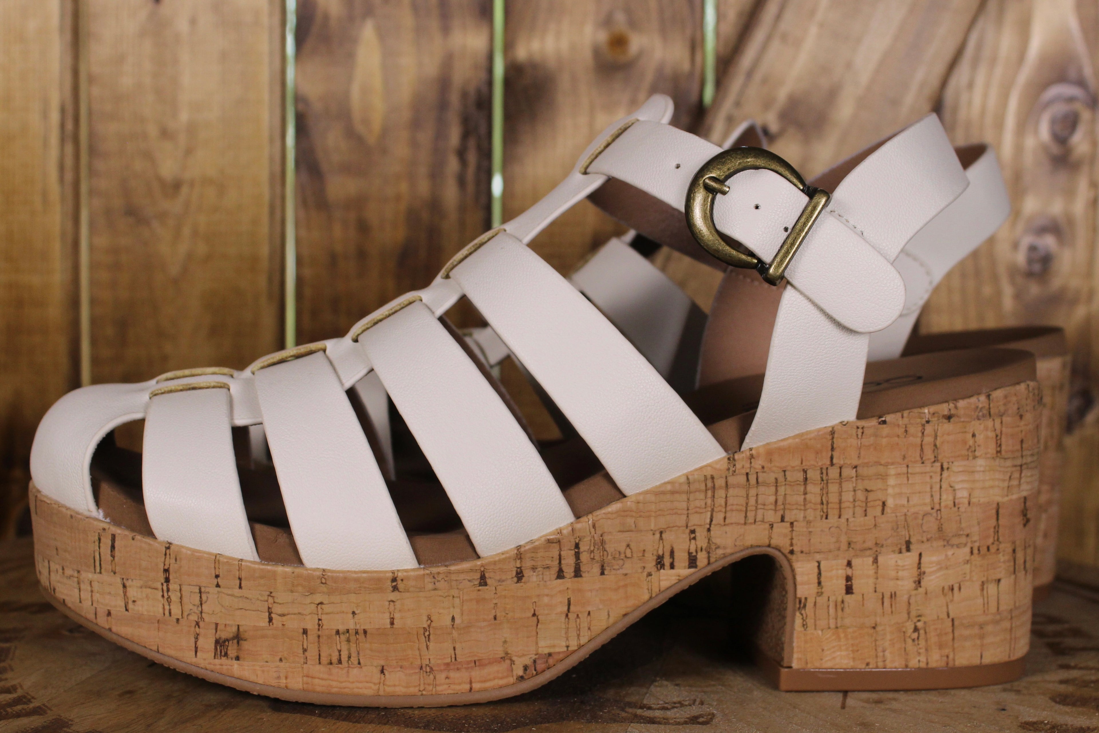 Corkys Fishin’ For A Compliment Platform Sandals – Caged Cork Heel, Adjustable Ankle Strap
