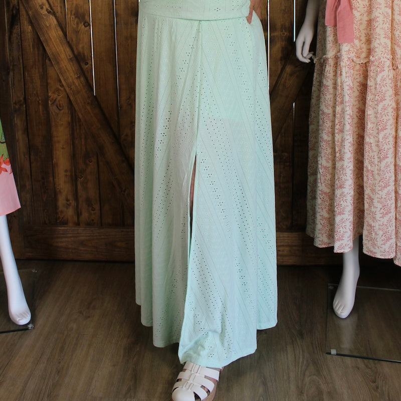Mint Two Piece Maxi Skirt Set with Built-In Shorts