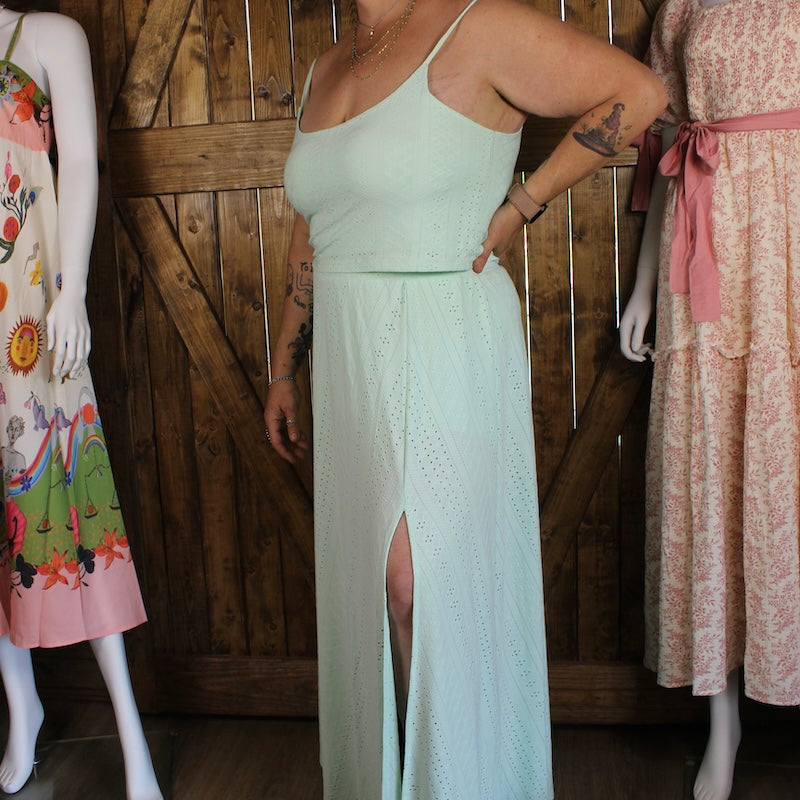 Mint Two Piece Maxi Skirt Set with Built-In Shorts