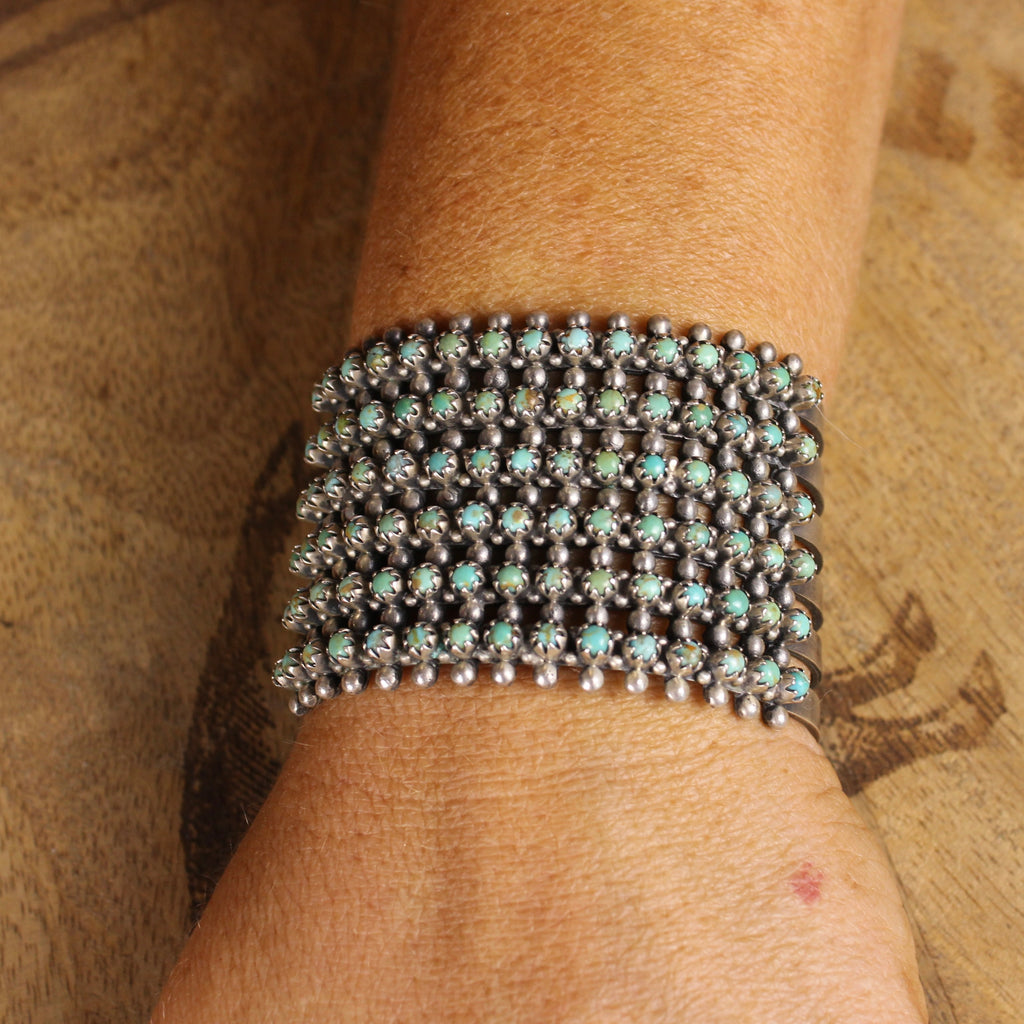Vintage Zuni Snake Eye Turquoise Open Cuff Bracelet | GGT Sterling Silver | Southwestern Native American Jewelry