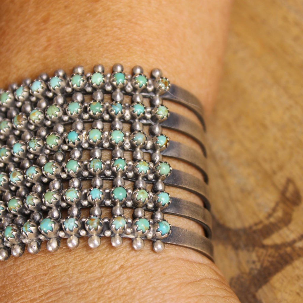 Vintage Zuni Snake Eye Turquoise Open Cuff Bracelet | GGT Sterling Silver | Southwestern Native American Jewelry
