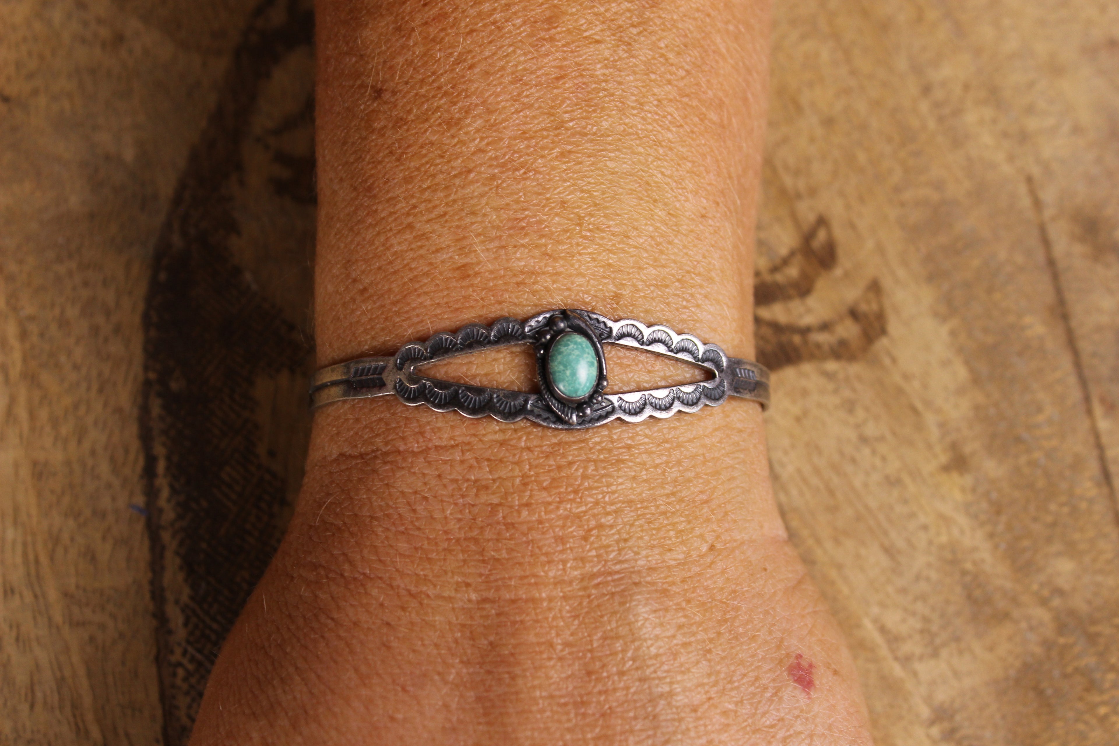 Vintage Fred Harvey Era Navajo Sterling Silver Turquoise Cuff Bracelet