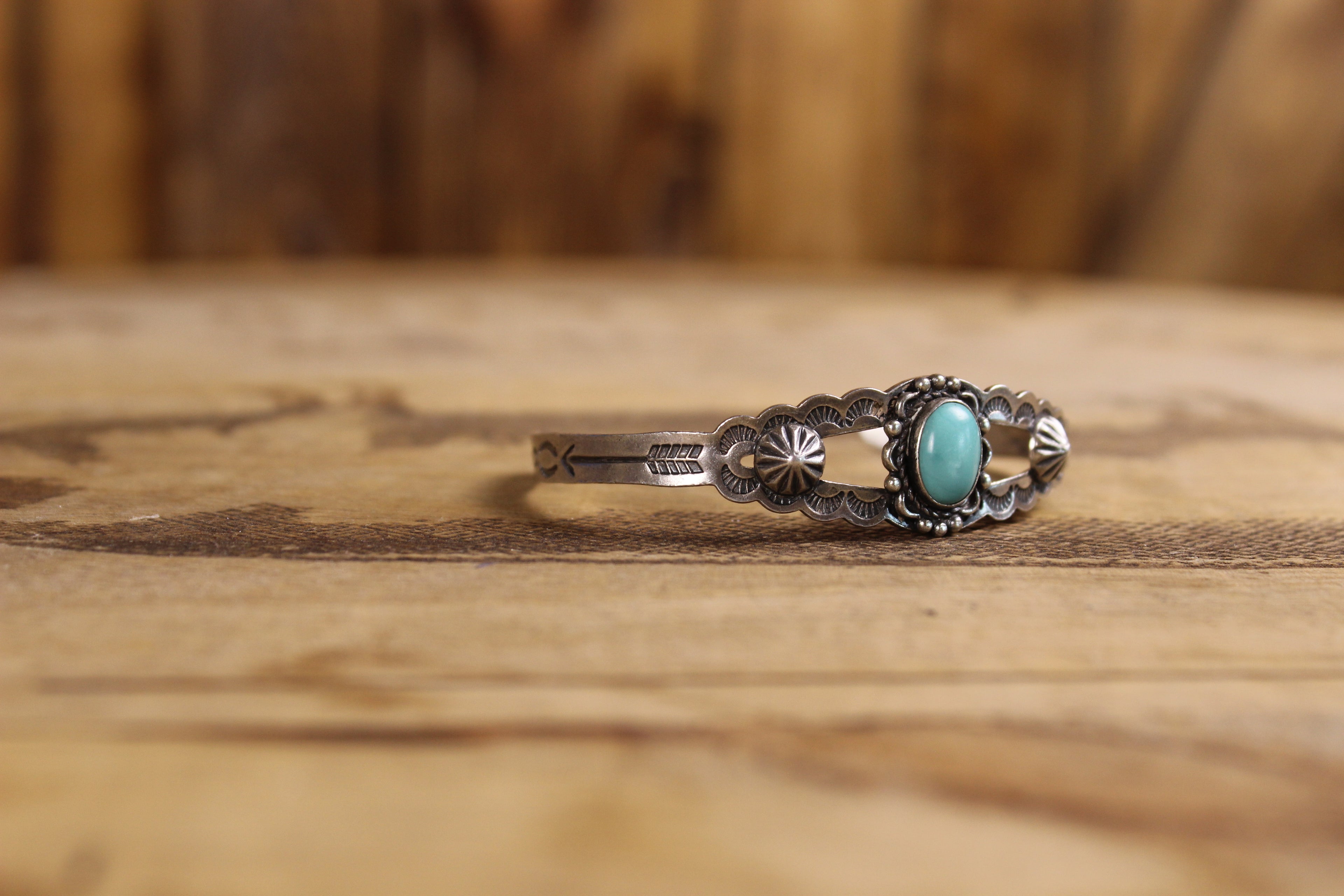 Vintage Fred Harvey Era Sterling Silver & Turquoise Open Cuff Bracelet | Hand-Stamped Southwestern Jewelry