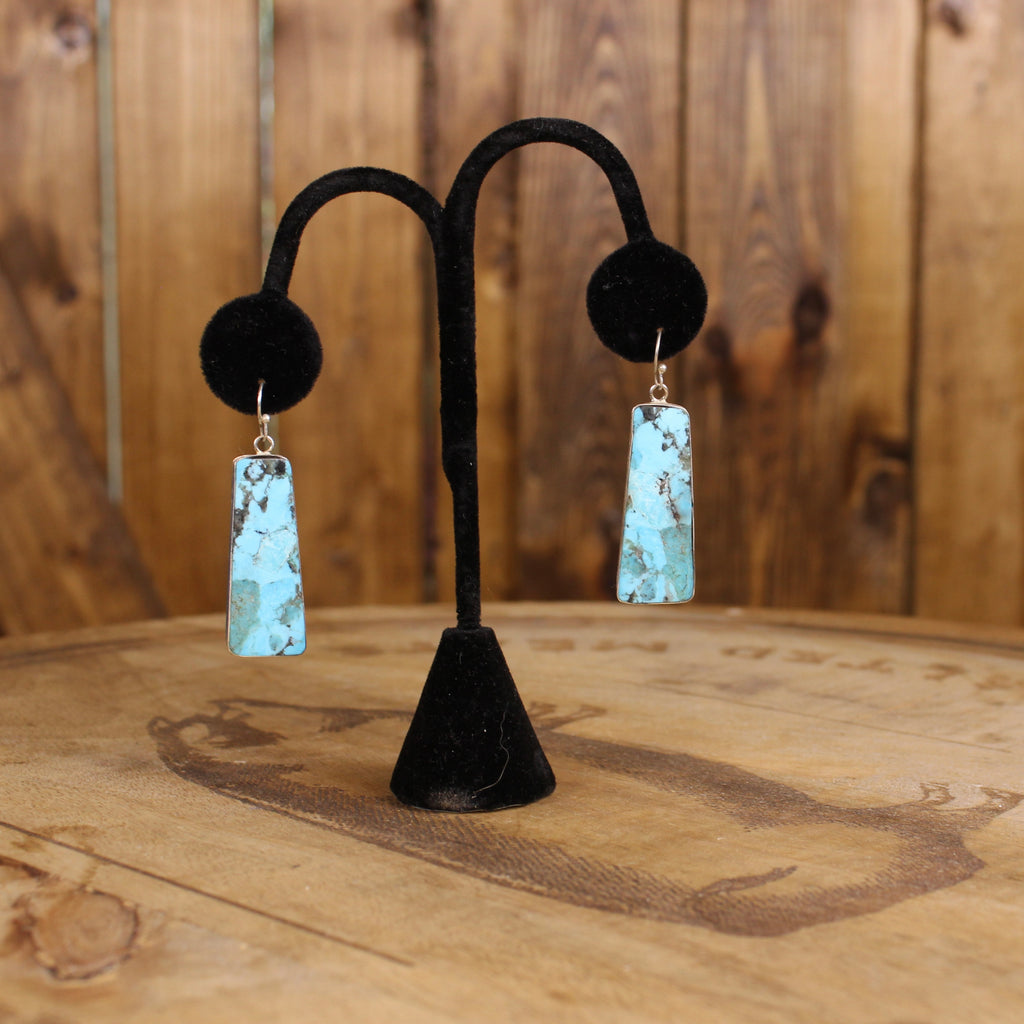 Vintage Natural Turquoise Slab Earrings | Sterling Silver Dangle Earrings | Southwestern Style | 1970s–1990s