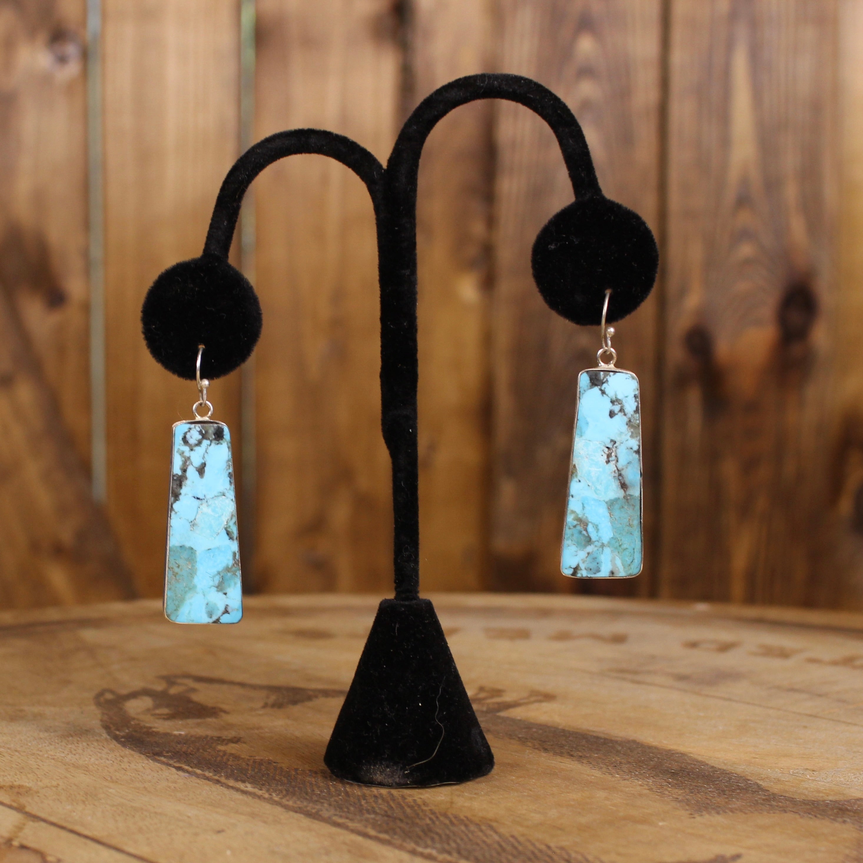 Vintage Natural Turquoise Slab Earrings | Sterling Silver Dangle Earrings | Southwestern Style | 1970s–1990s