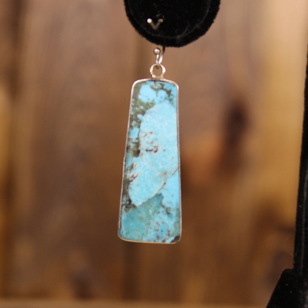 Vintage Natural Turquoise Slab Earrings | Sterling Silver Dangle Earrings | Southwestern Style | 1970s–1990s