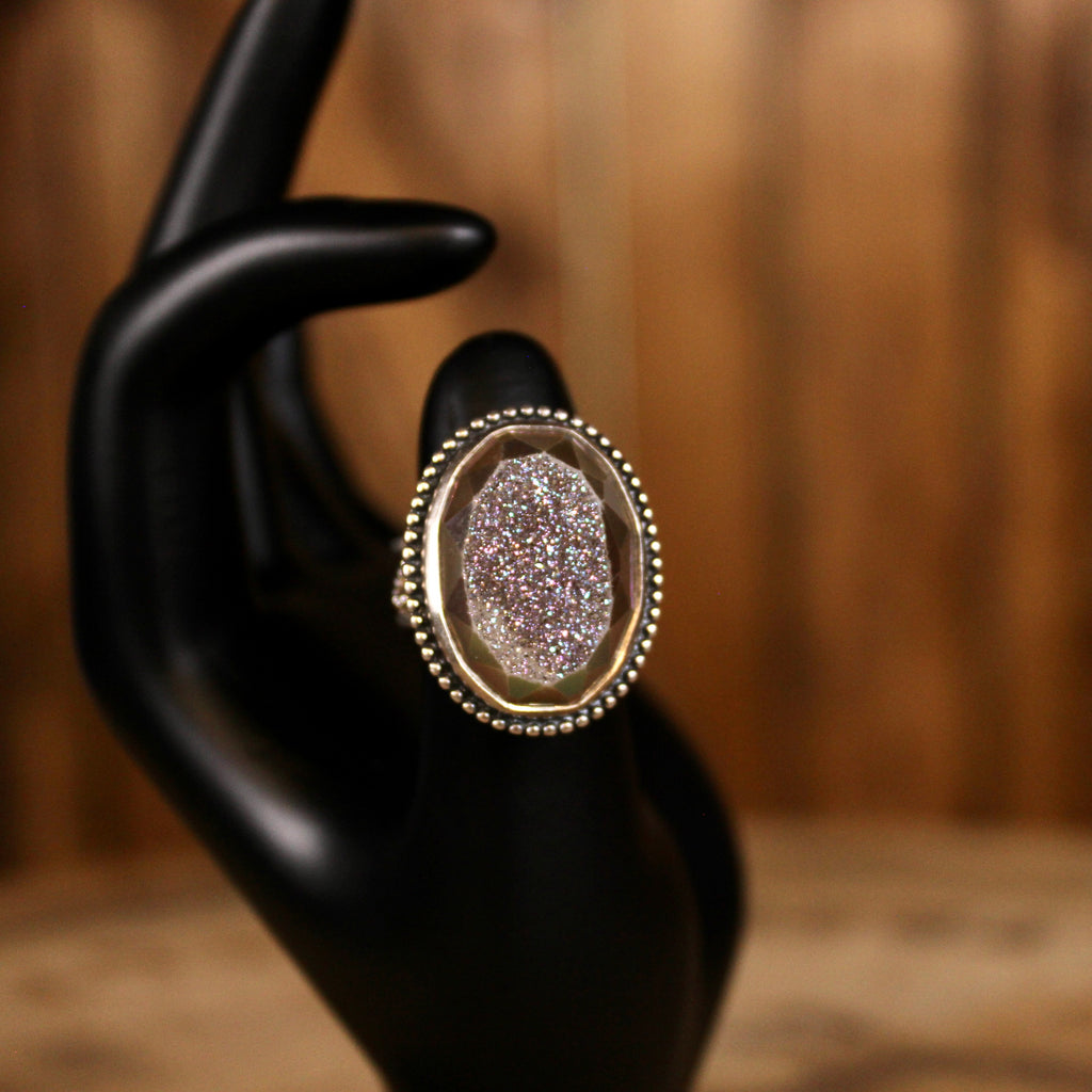 Sterling Silver Titanium Druzy Quartz Statement Ring