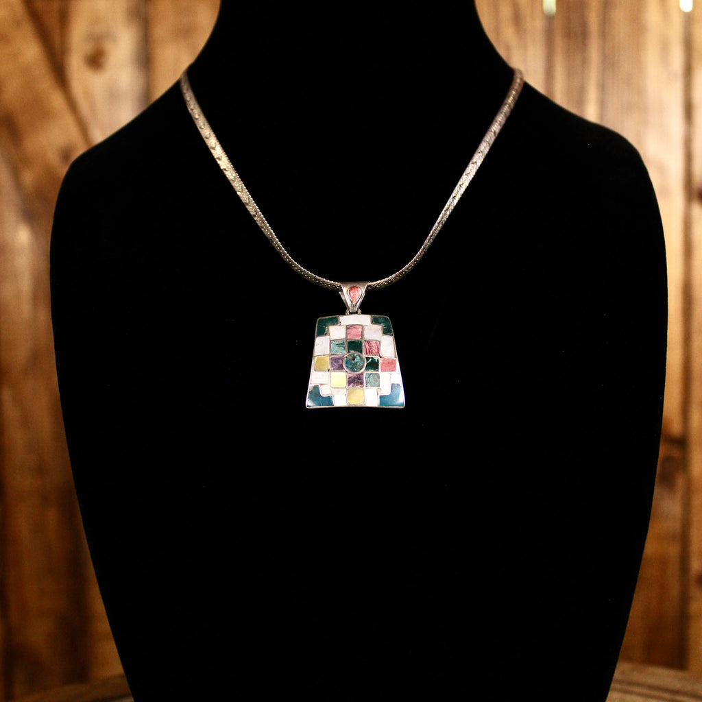 Artisan Inlay Necklace & Pink Stone Ring Set | Southwestern Mosaic Jewelry
