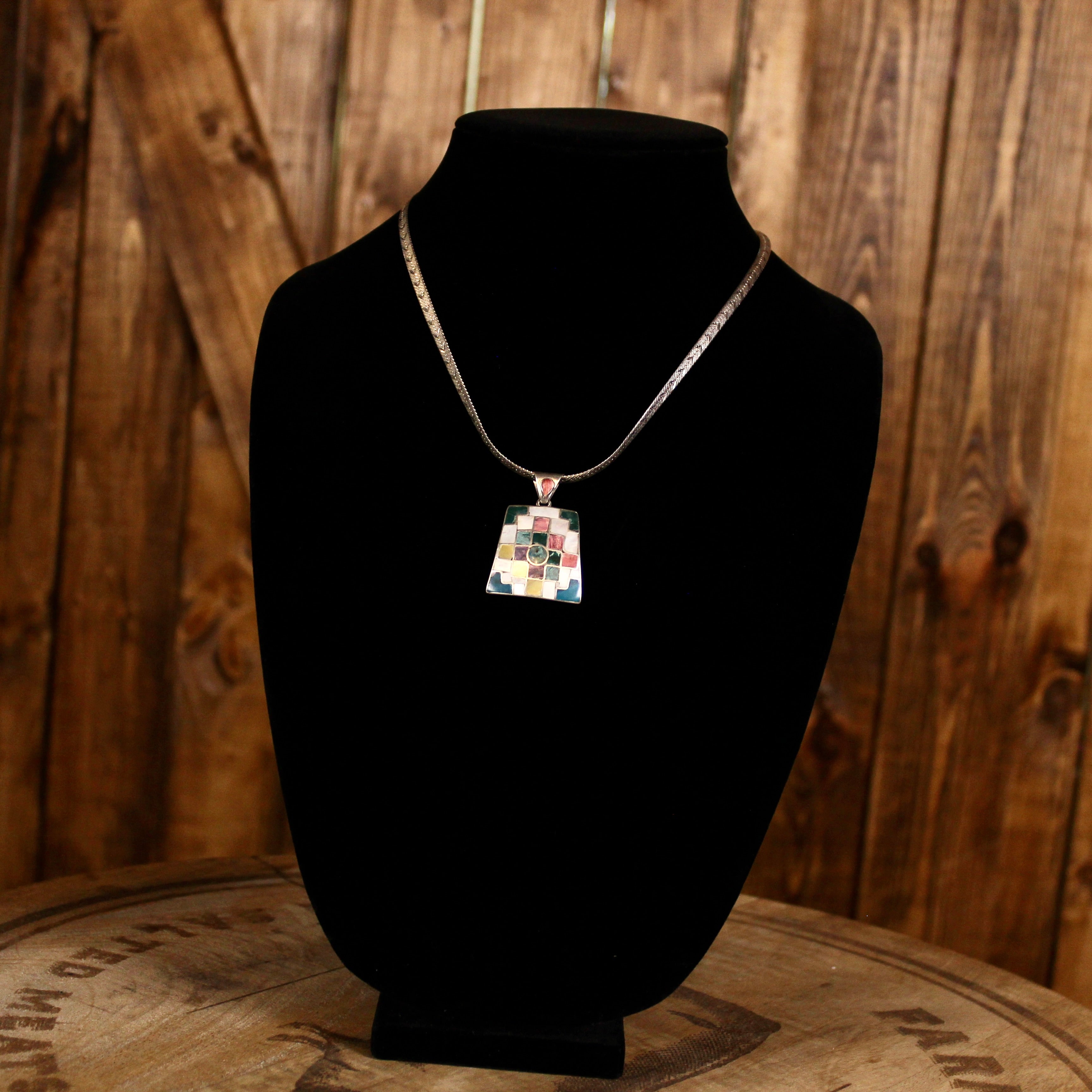 Artisan Inlay Necklace & Pink Stone Ring Set | Southwestern Mosaic Jewelry