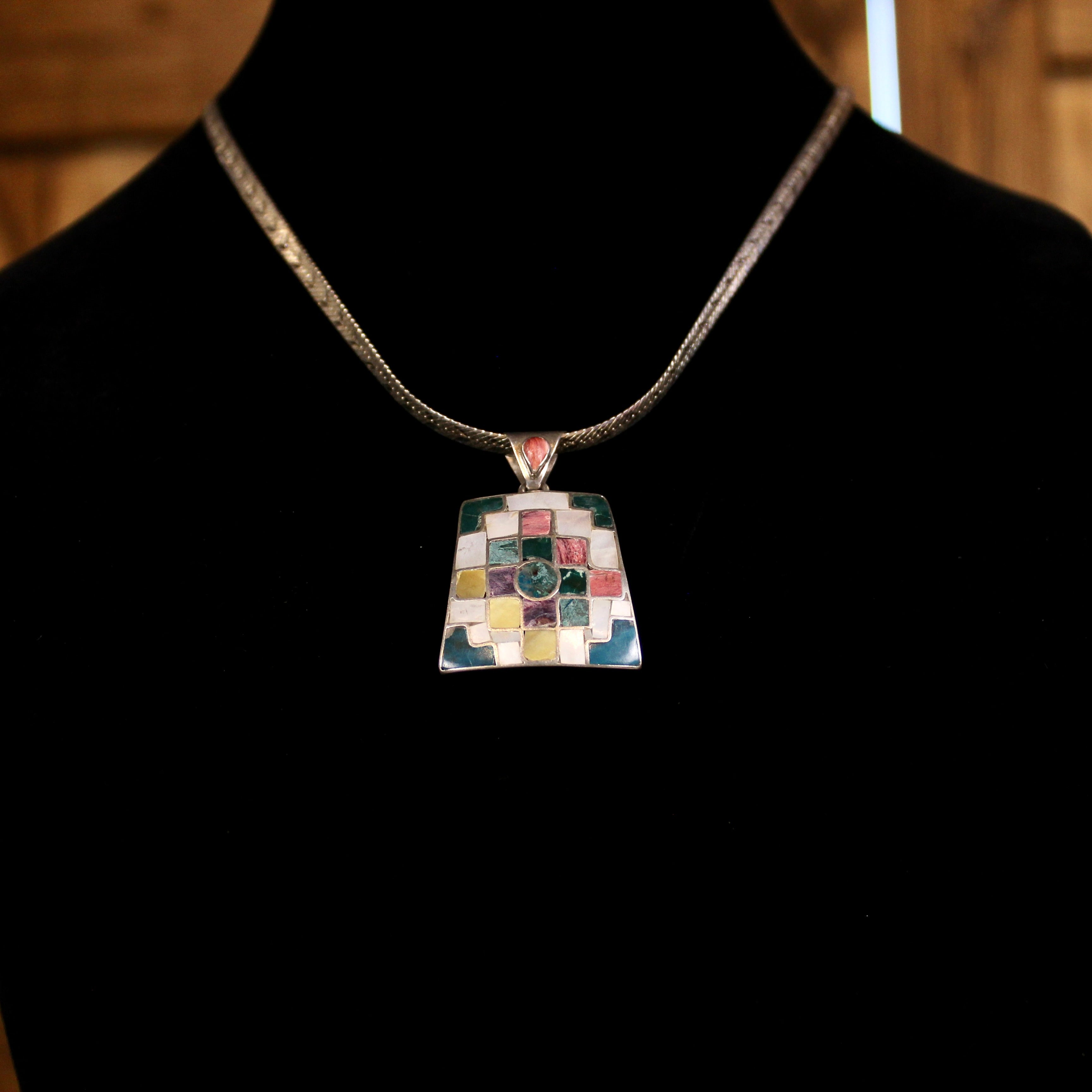 Artisan Inlay Necklace & Pink Stone Ring Set | Southwestern Mosaic Jewelry