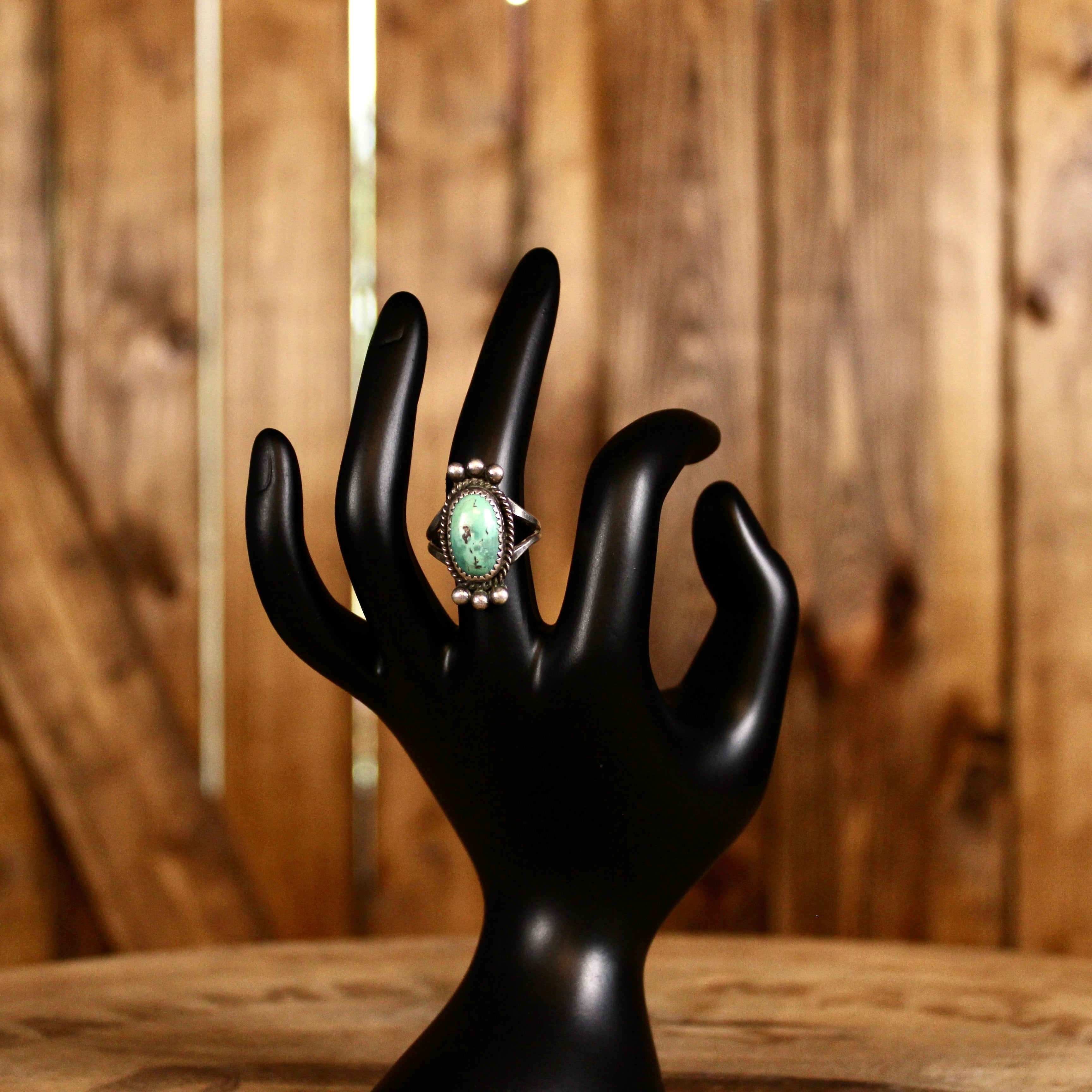Vintage Handmade Turquoise Ring | Twisted Rope Border | Navajo Inspired Sterling Silver Ring | 1970s–1990s
