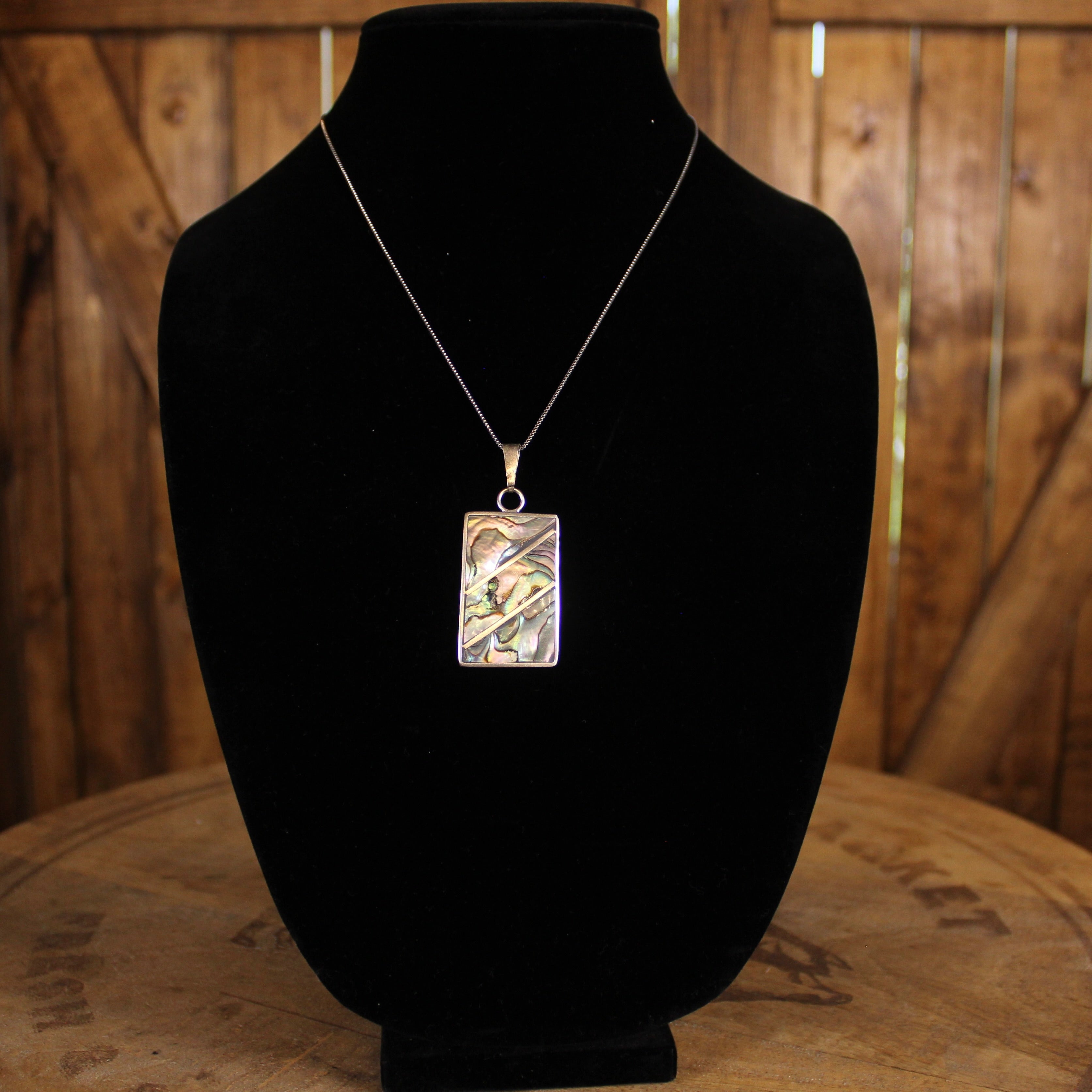 Vintage Mexican Abalone Pendent| Alpaca silver| Geometric Inlay