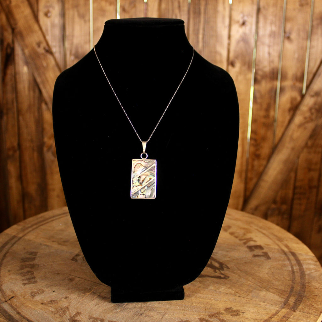 Vintage Mexican Abalone Pendent| Alpaca silver| Geometric Inlay