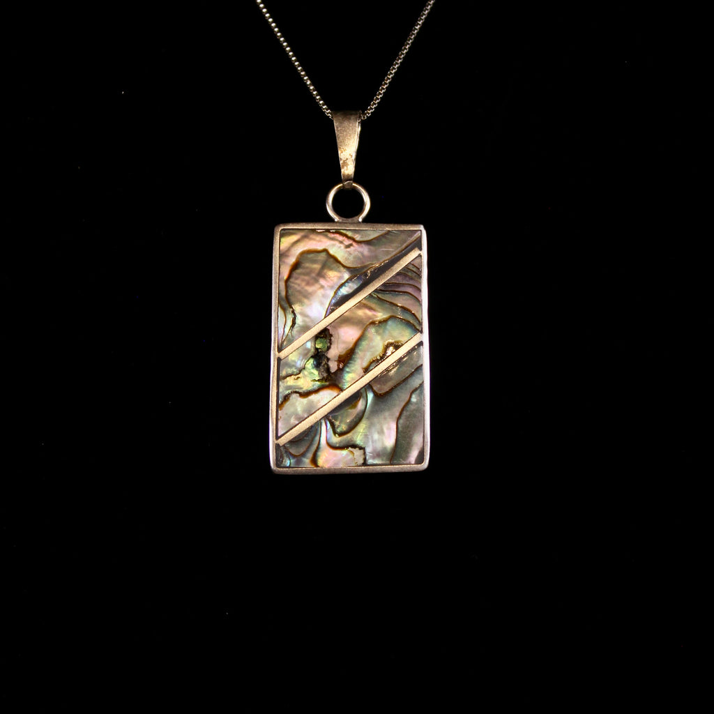 Vintage Mexican Abalone Pendent| Alpaca silver| Geometric Inlay