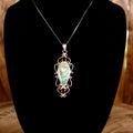 Vintage Artisan Sterling Silver Wirework Pendant | Pear-Shaped Blue Stone with Red Accent Gems