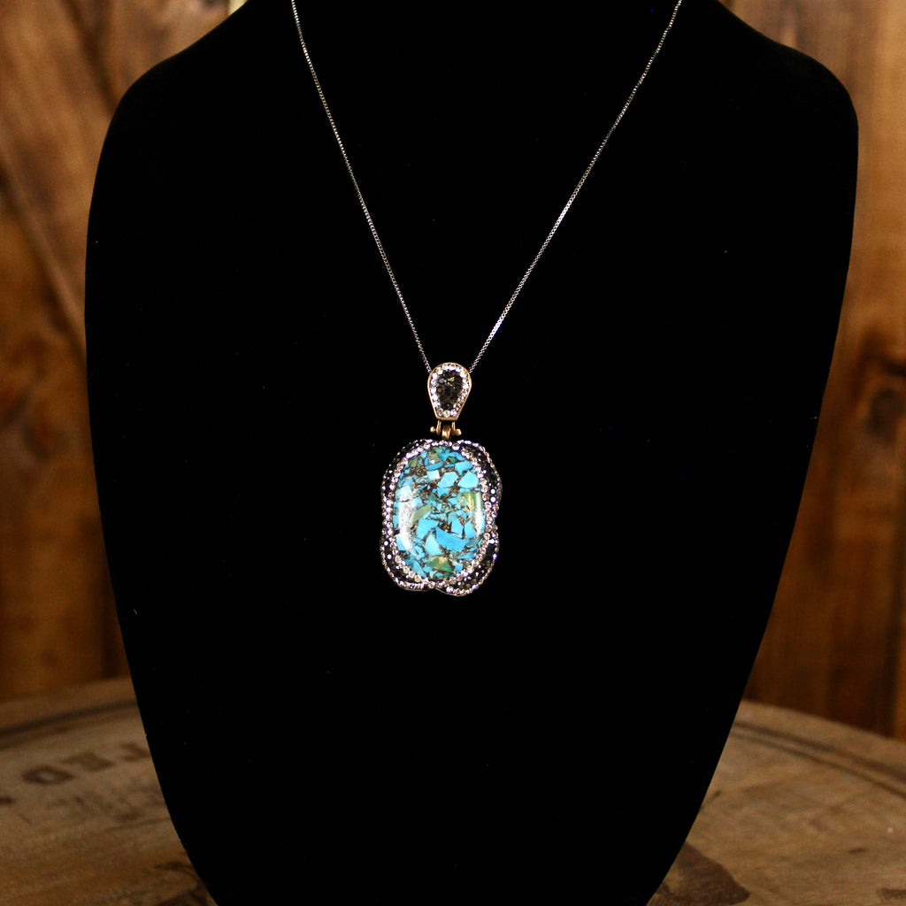 urquoise Mosaic Statement Pendant with Crystal Accents | Bold Southwestern Style