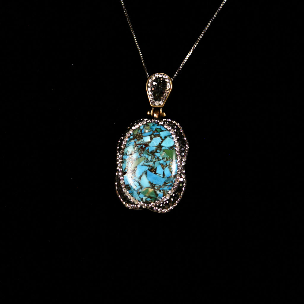 urquoise Mosaic Statement Pendant with Crystal Accents | Bold Southwestern Style