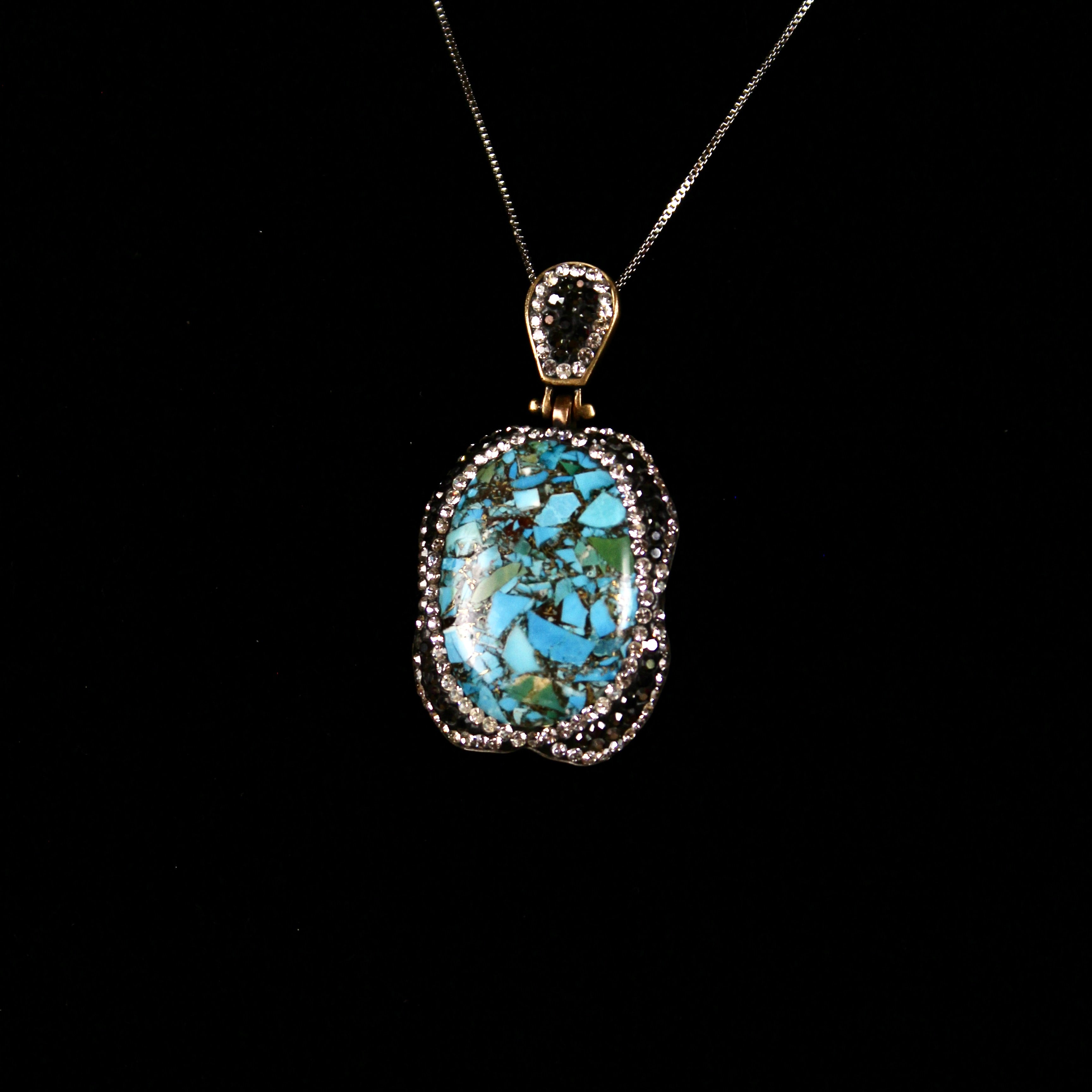 urquoise Mosaic Statement Pendant with Crystal Accents | Bold Southwestern Style