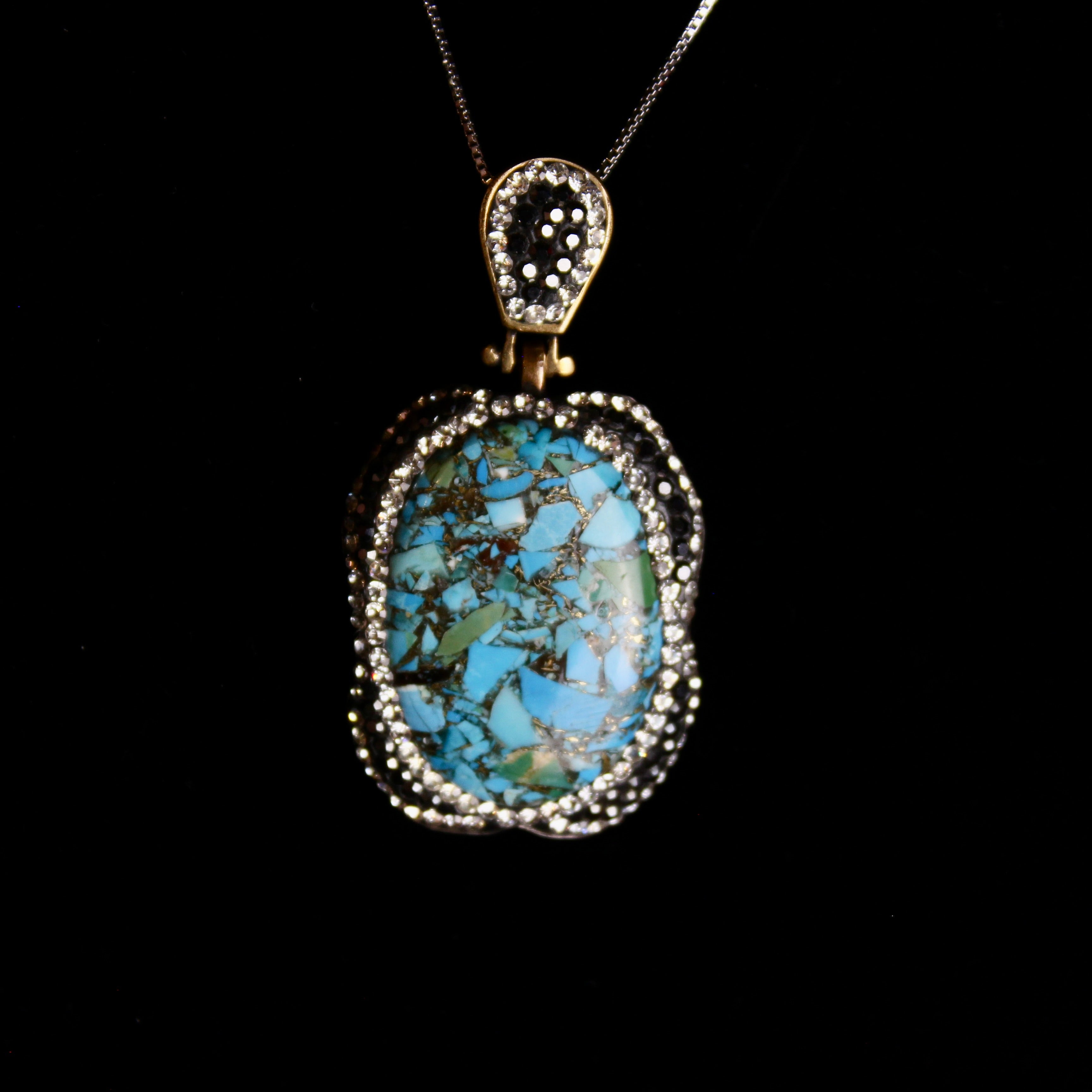 urquoise Mosaic Statement Pendant with Crystal Accents | Bold Southwestern Style
