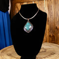 Vintage Italian Sterling Silver Turquoise Pendant Necklace & Handmade Floral Earring Set