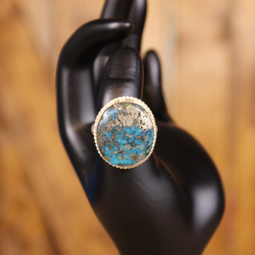 Vintage Handmade Turquoise & Pyrite Statement Ring