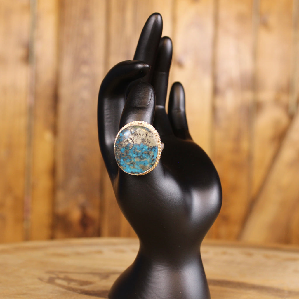 Vintage Handmade Turquoise & Pyrite Statement Ring